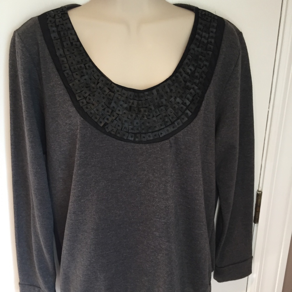 Flats & Heels pullover knit top with beaded neck